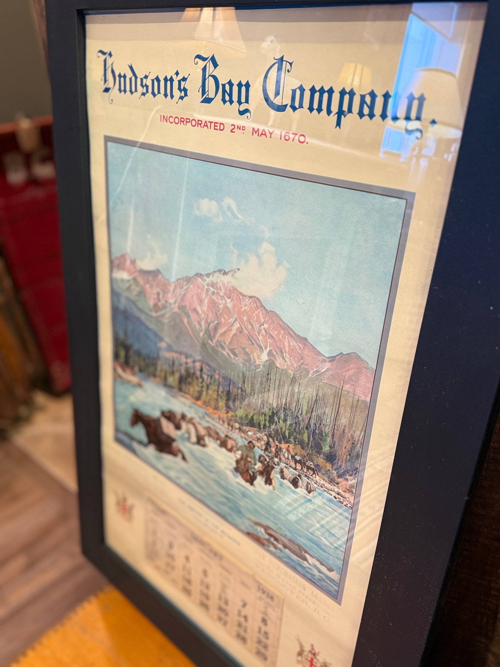 Rare 1938 Hudson's Bay Company Calendar Framed Canadian Advertising Print - 3