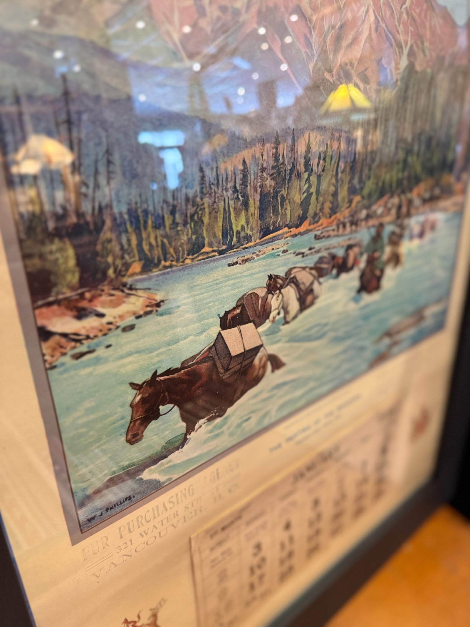 Rare 1938 Hudson's Bay Company Calendar Framed Canadian Advertising Print - 4