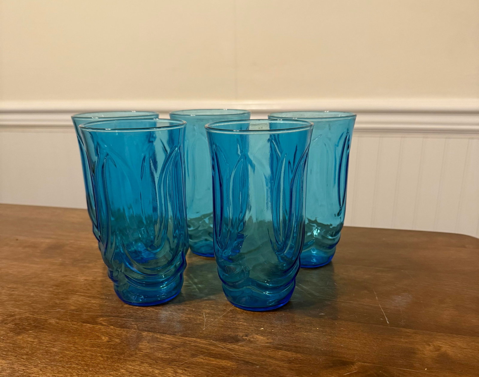 Anchor Hocking Colonial Tulip Laser Blue Glasses - Set of 5 - 2