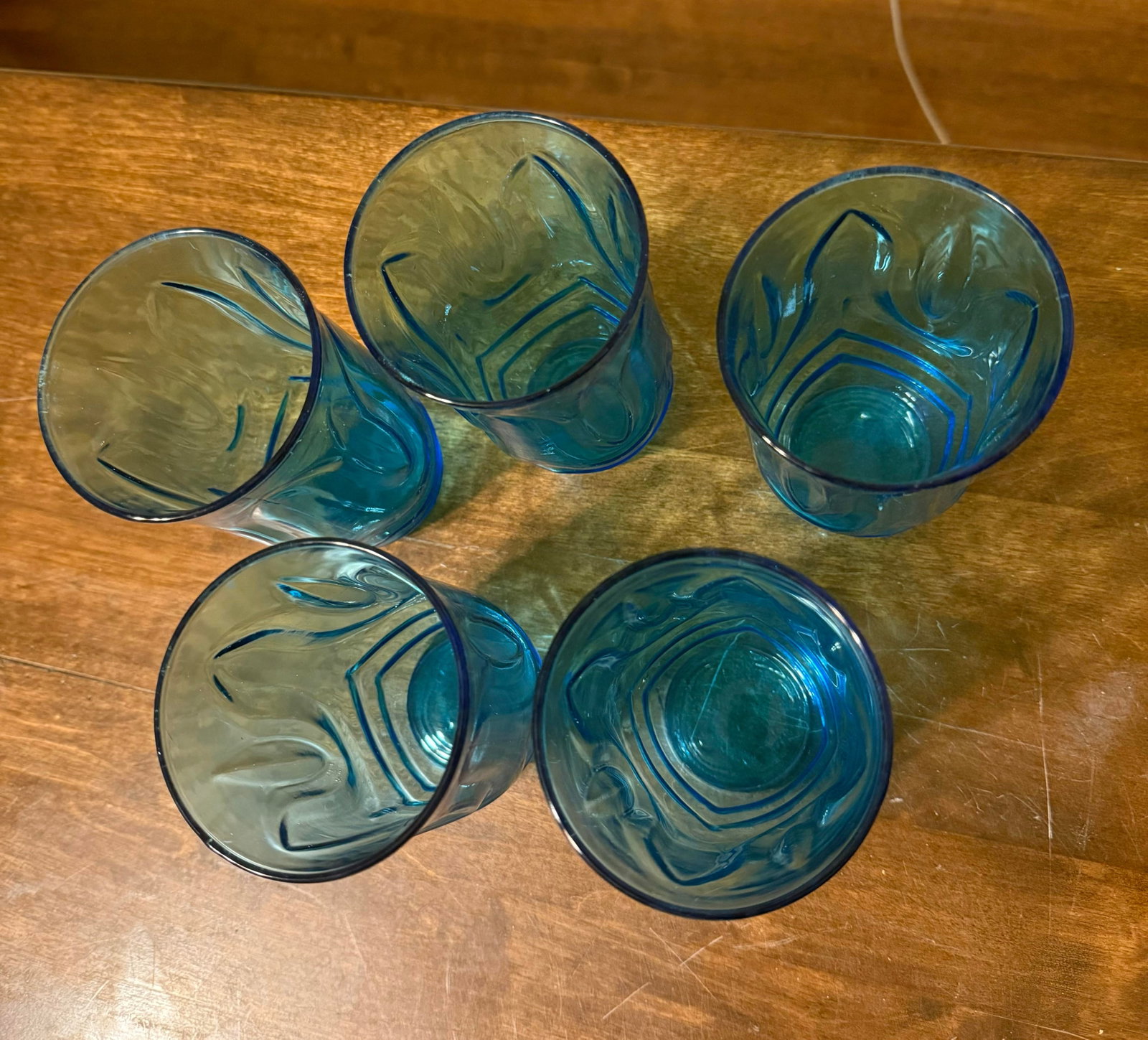 Anchor Hocking Colonial Tulip Laser Blue Glasses - Set of 5 - 3