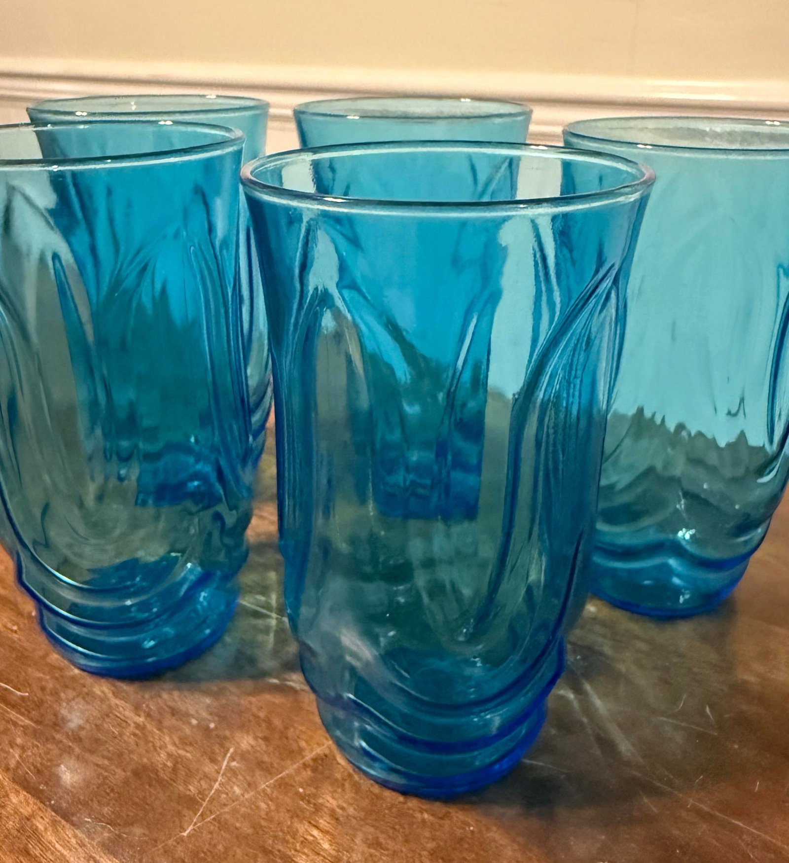 Anchor Hocking Colonial Tulip Laser Blue Glasses - Set of 5 - 6