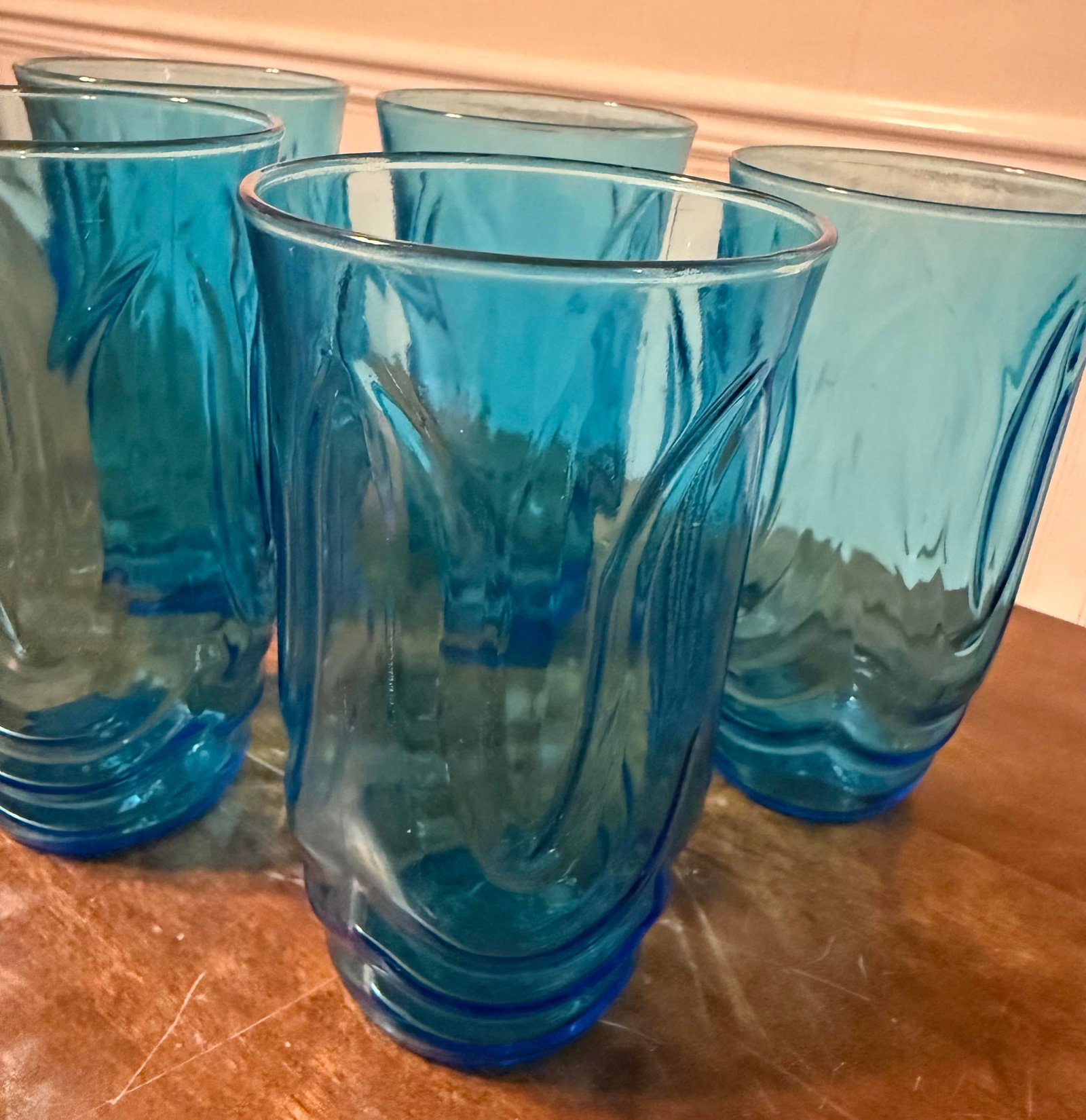 Anchor Hocking Colonial Tulip Laser Blue Glasses - Set of 5 - 7