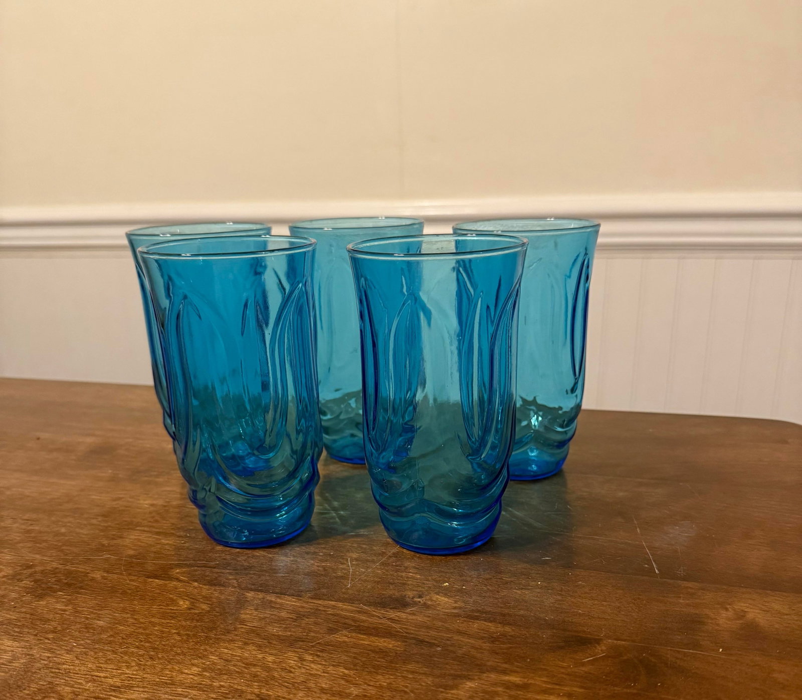 Anchor Hocking Colonial Tulip Laser Blue Glasses - Set of 5 - 8