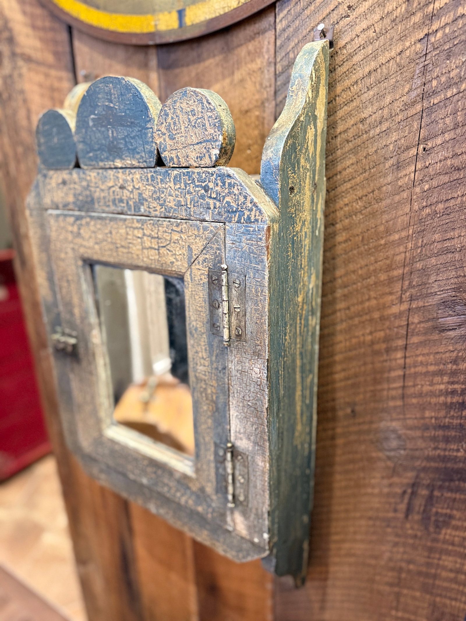 Antique Quebec Pharmacy Wall Cabinet Original Blue Paint Folk Art - 8