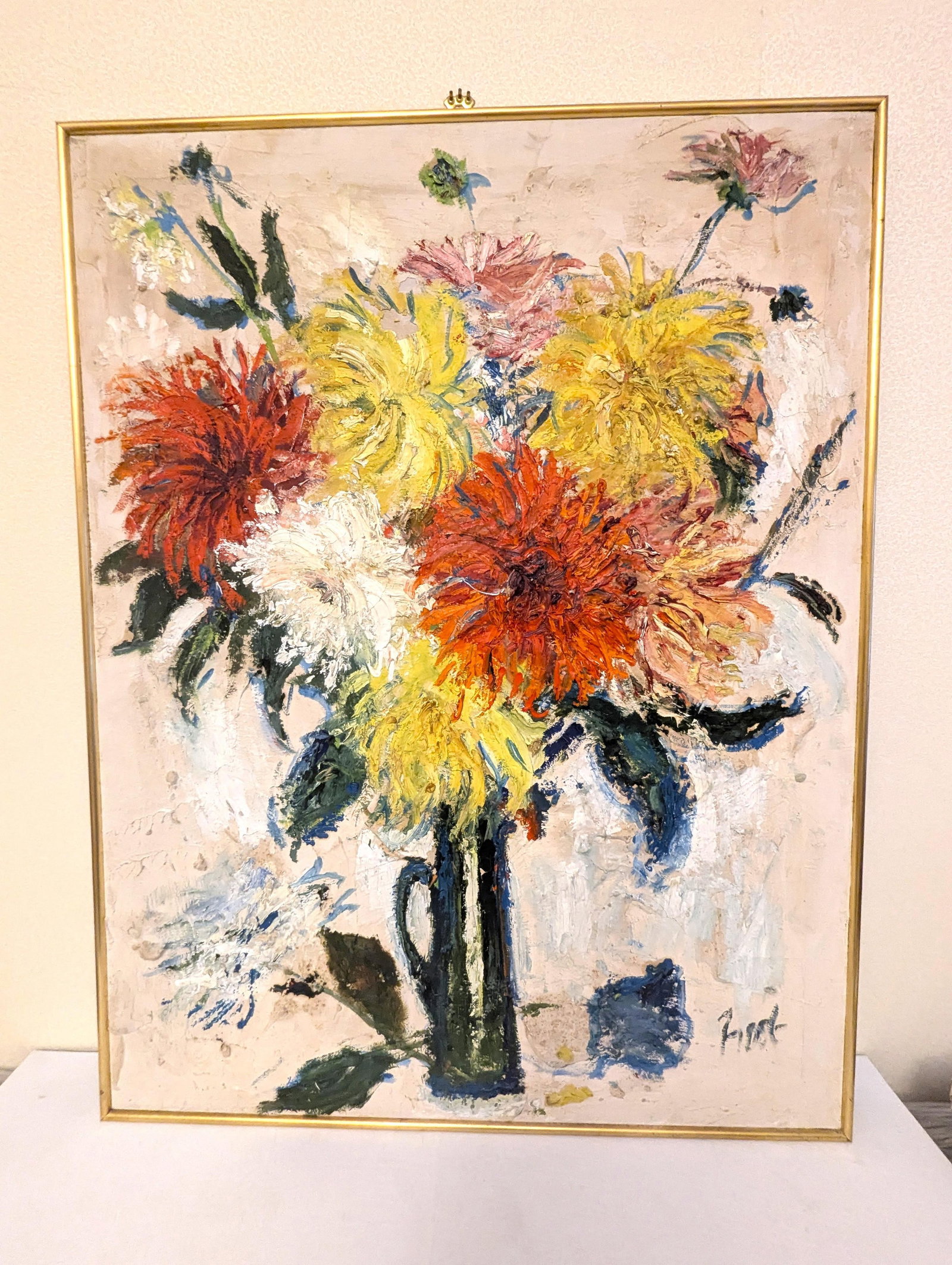 1980s Expressionist Oil Impasto Floral Still Life - 8