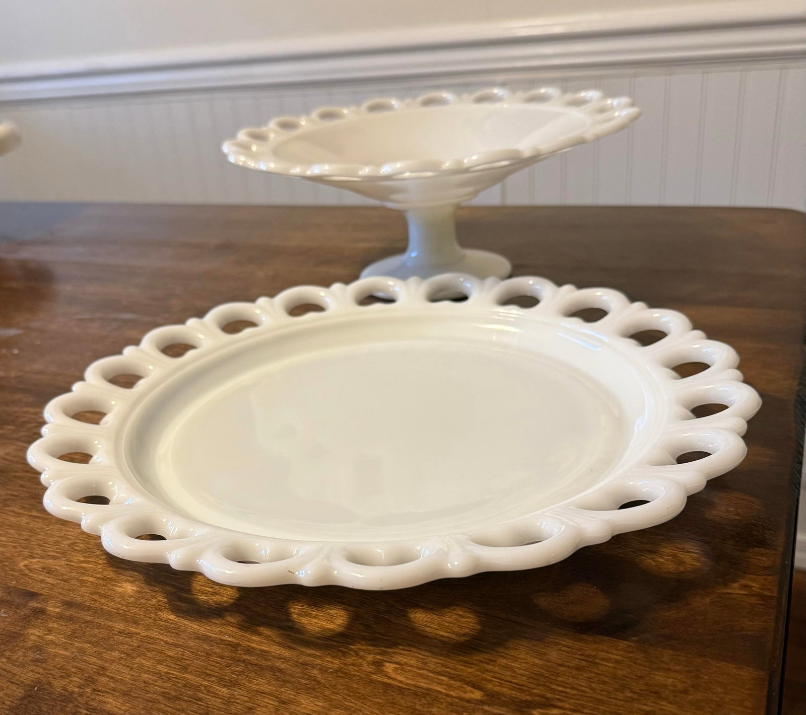 Anchor Hocking Milk Glass Lace Edge Serving Set - 11