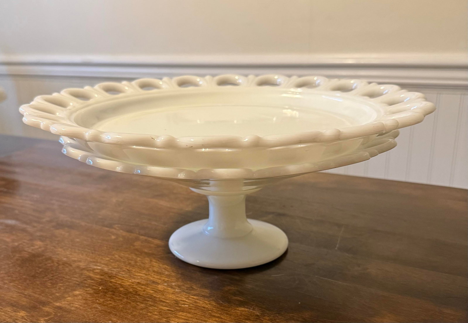 Anchor Hocking Milk Glass Lace Edge Serving Set - 2