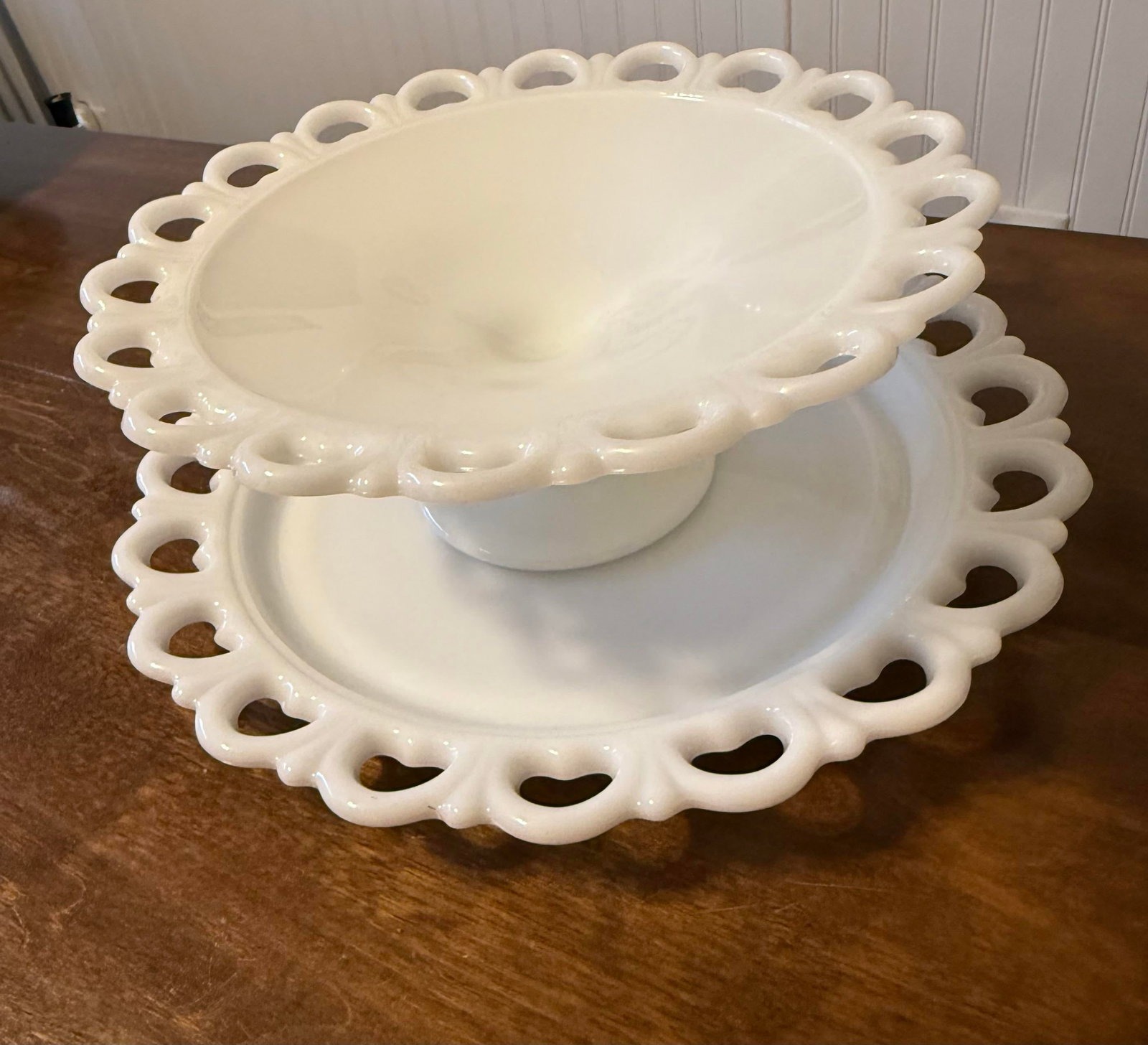 Anchor Hocking Milk Glass Lace Edge Serving Set - 3