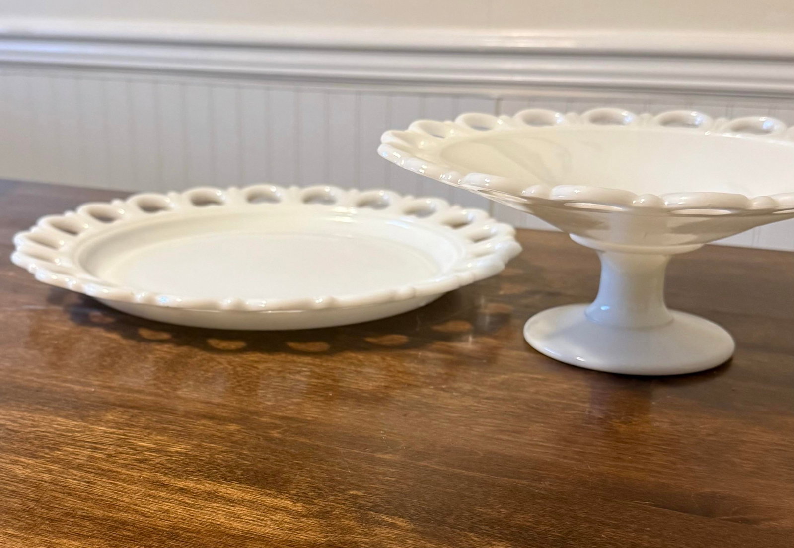 Anchor Hocking Milk Glass Lace Edge Serving Set - 4