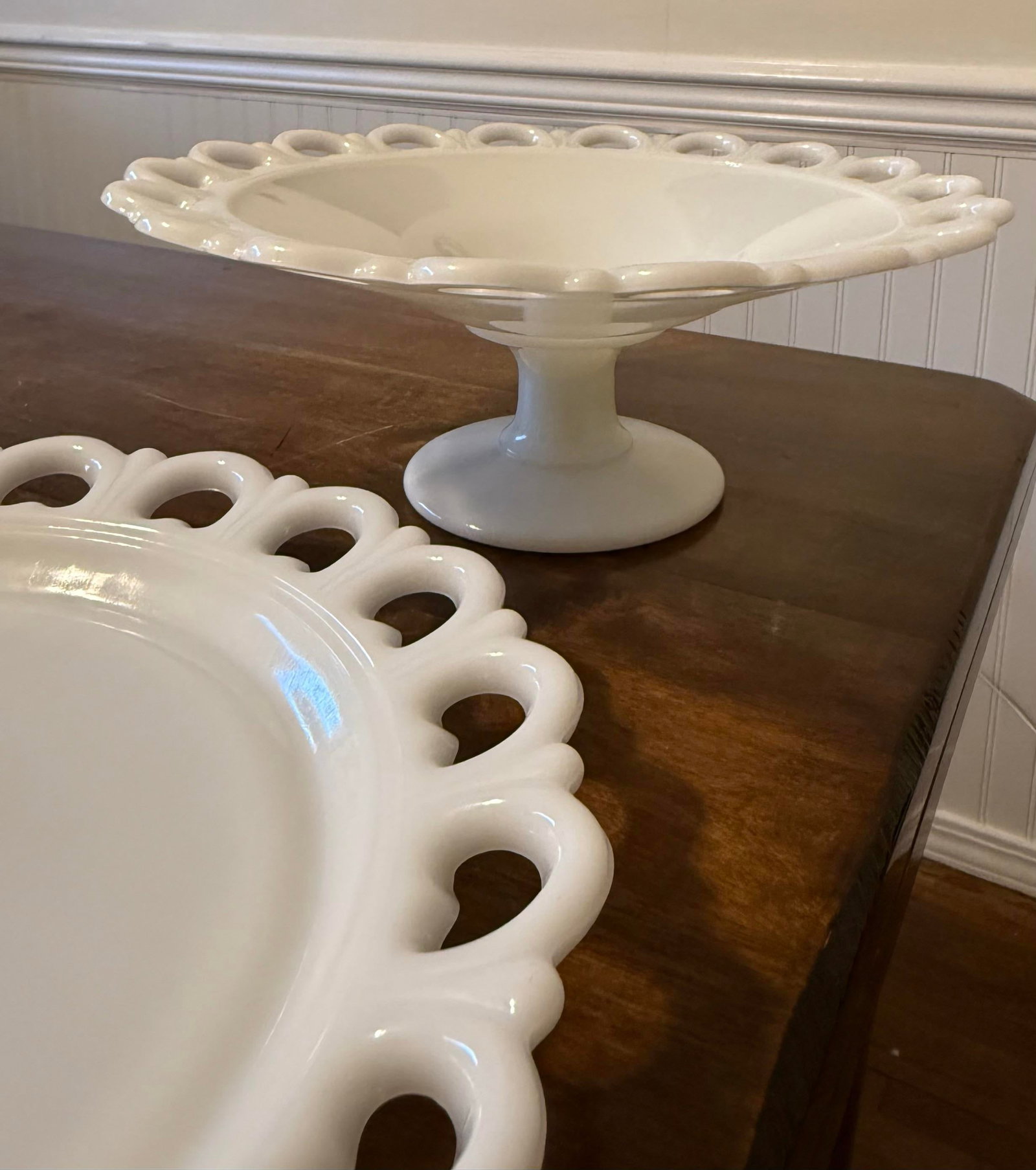 Anchor Hocking Milk Glass Lace Edge Serving Set - 5