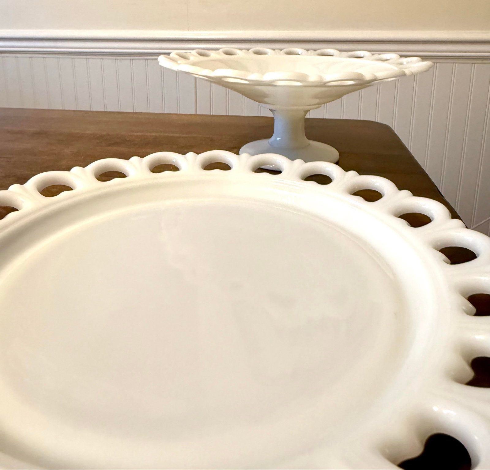 Anchor Hocking Milk Glass Lace Edge Serving Set - 6
