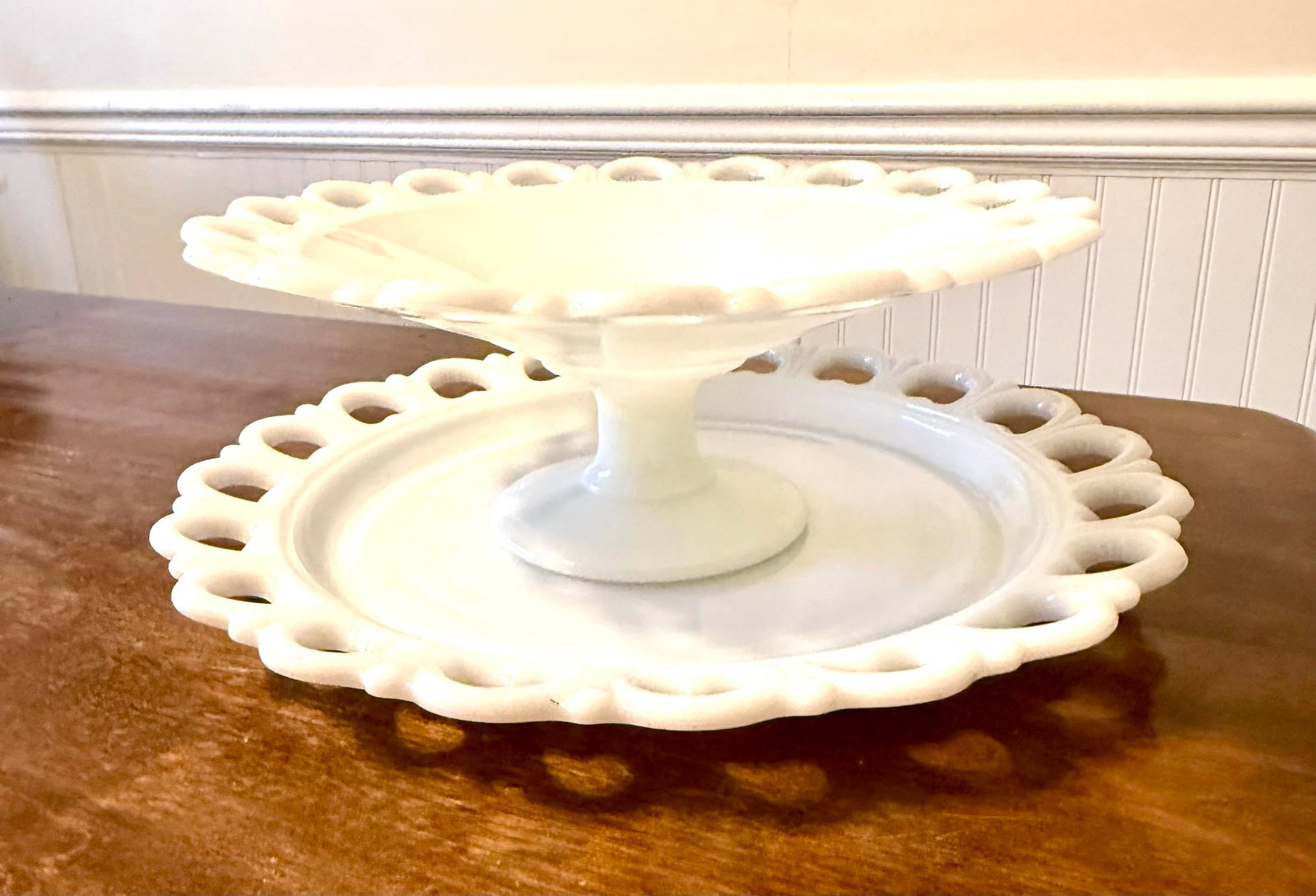 Anchor Hocking Milk Glass Lace Edge Serving Set - 7