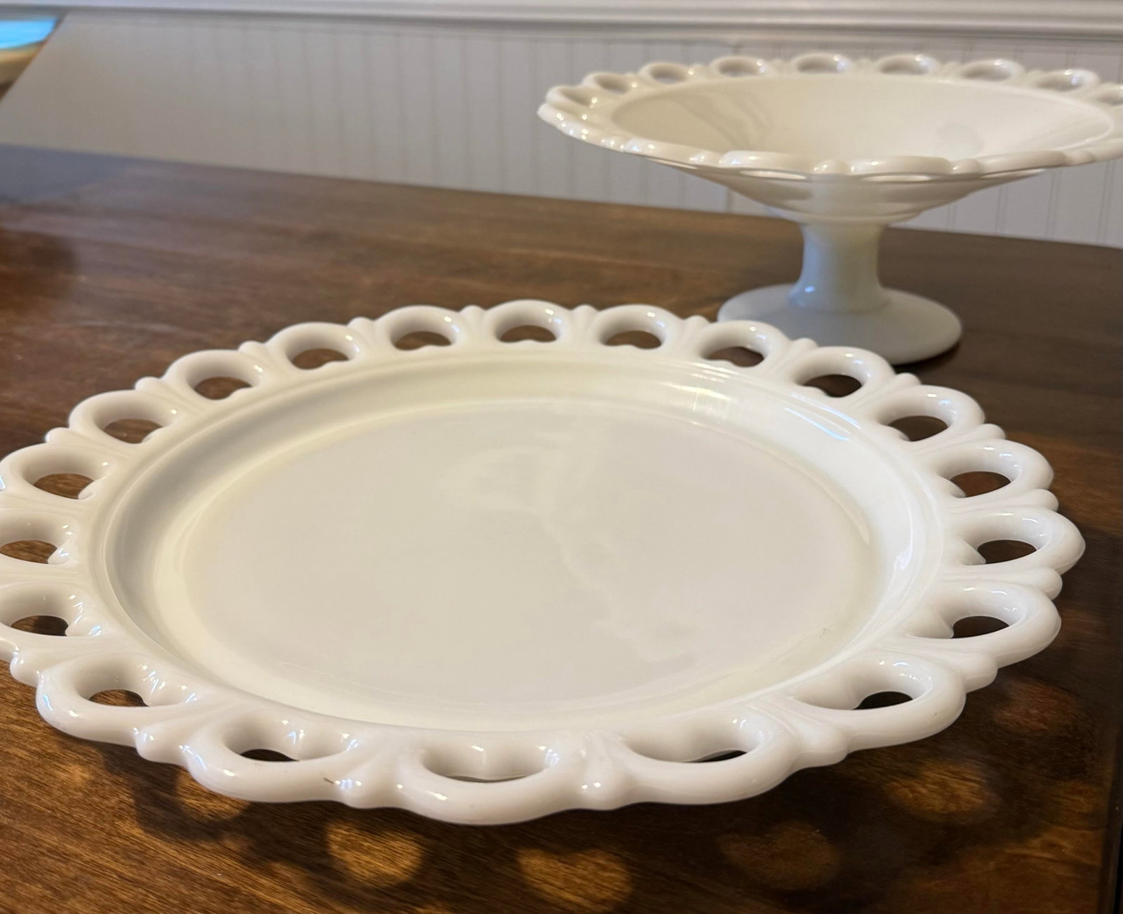 Anchor Hocking Milk Glass Lace Edge Serving Set - 8