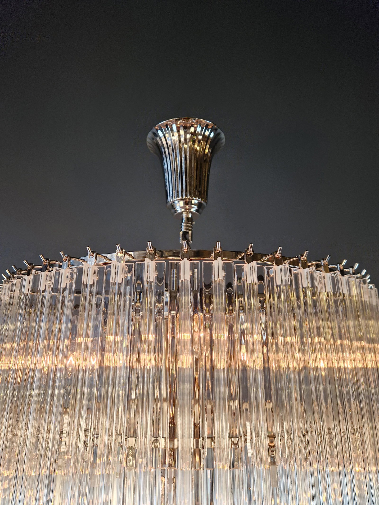 Art Deco Style Chandelier Tiered Design Glass Rods Art Nouveau Silver Long - 10