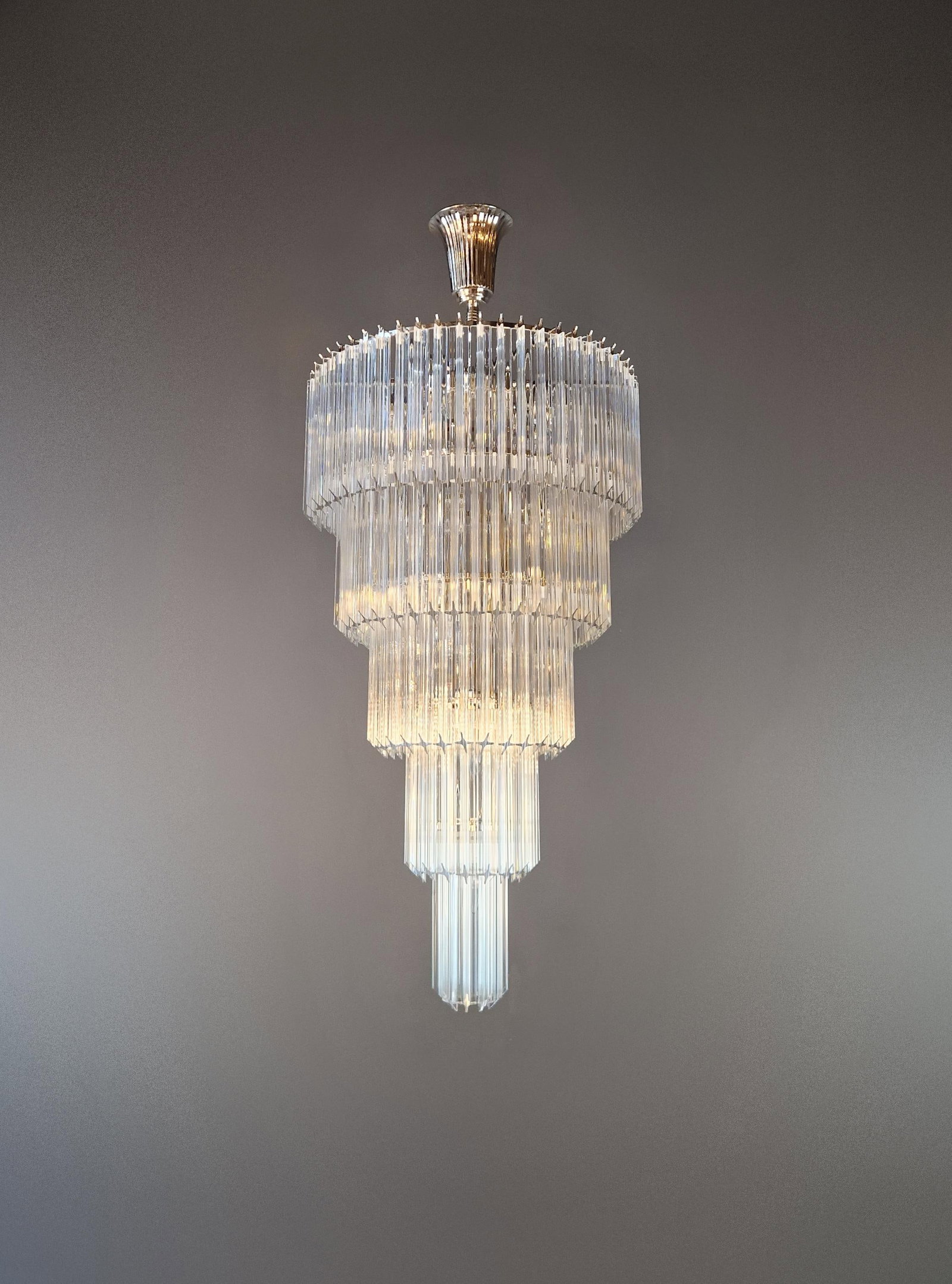 Art Deco Style Chandelier Tiered Design Glass Rods Art Nouveau Silver Long - 11