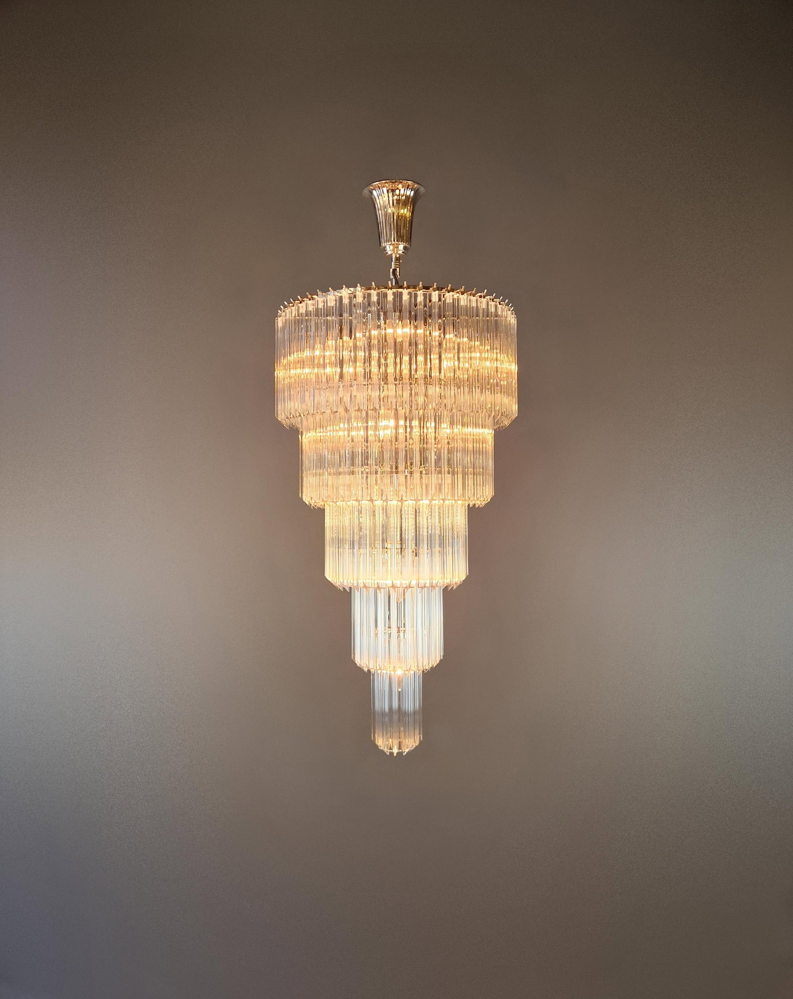 Art Deco Style Chandelier Tiered Design Glass Rods Art Nouveau Silver Long - 2