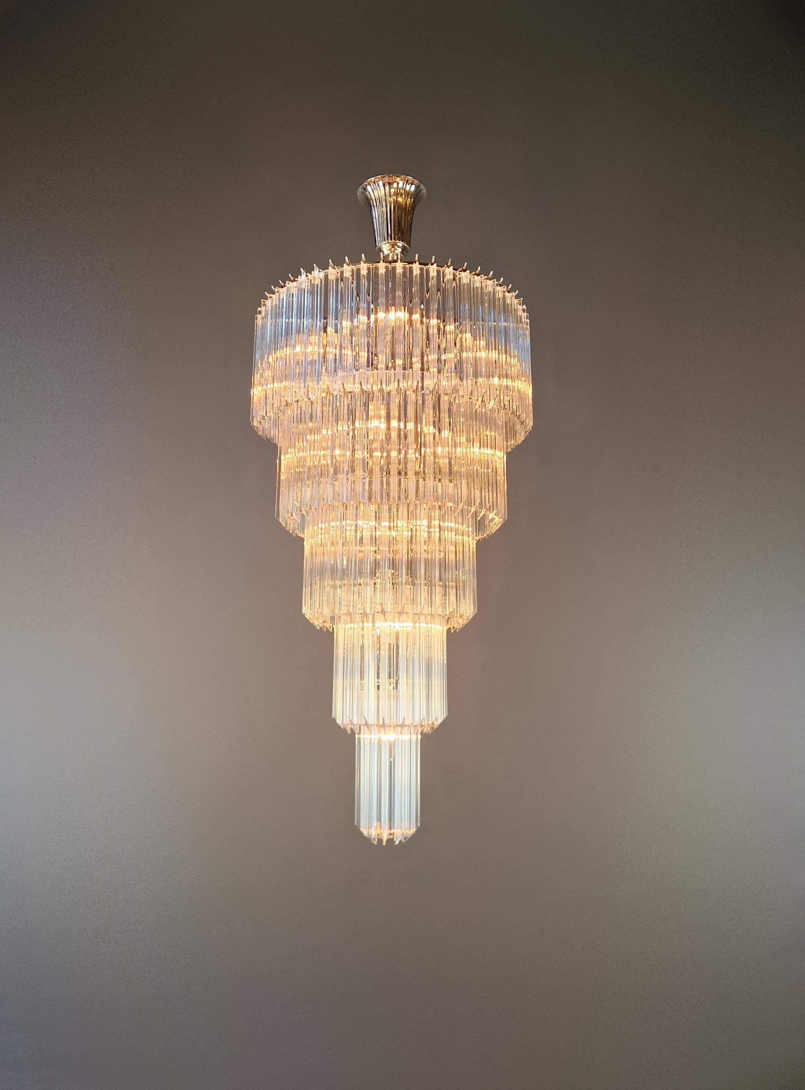 Art Deco Style Chandelier Tiered Design Glass Rods Art Nouveau Silver Long - 3