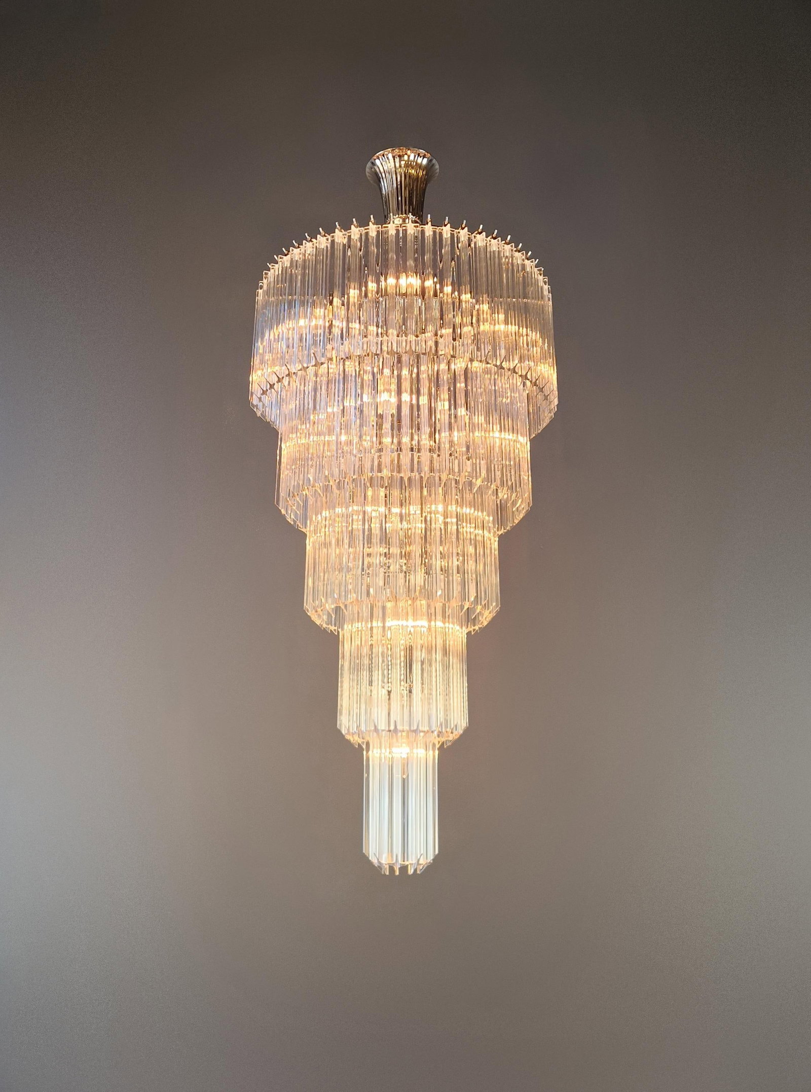 Art Deco Style Chandelier Tiered Design Glass Rods Art Nouveau Silver Long - 4