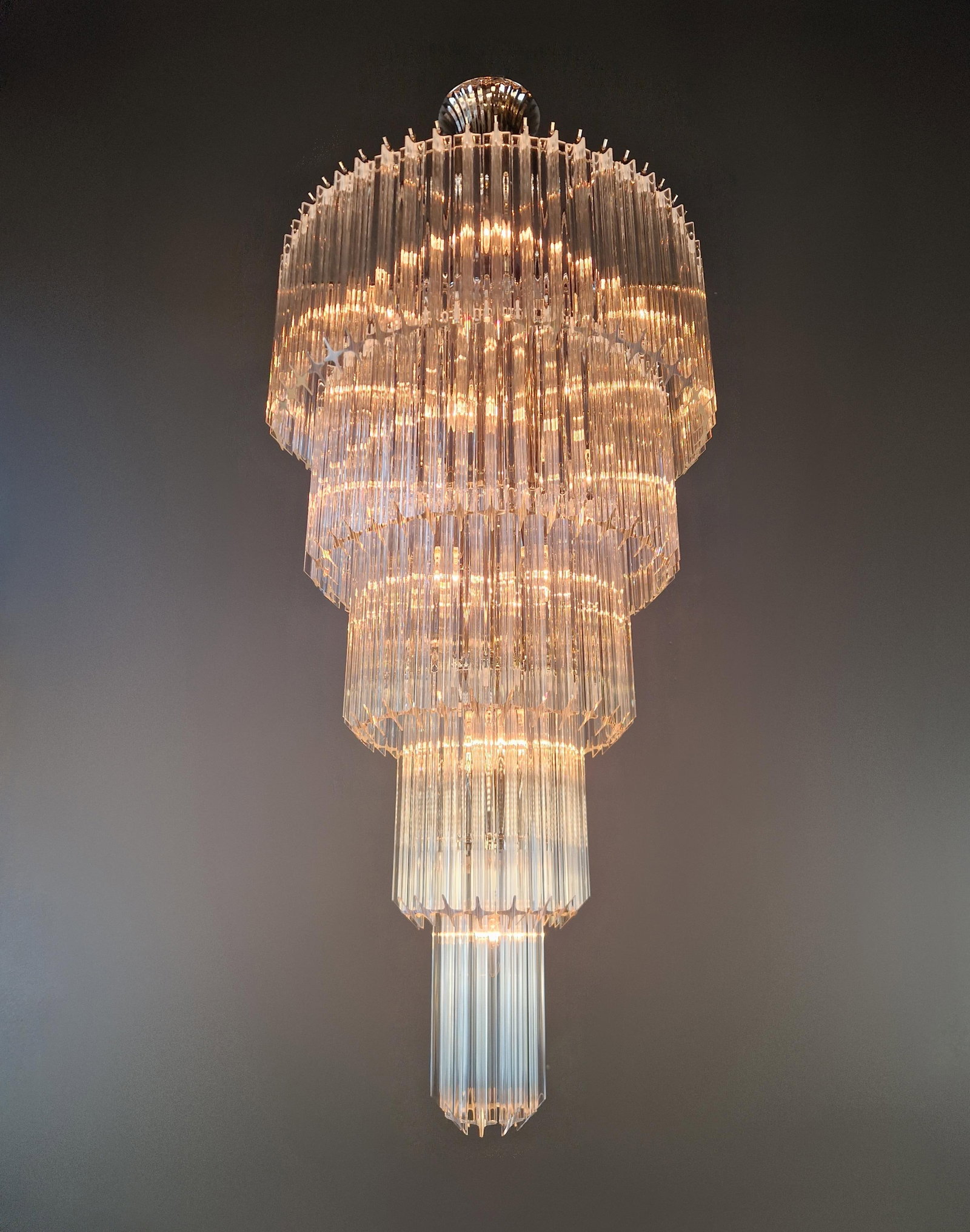 Art Deco Style Chandelier Tiered Design Glass Rods Art Nouveau Silver Long - 5
