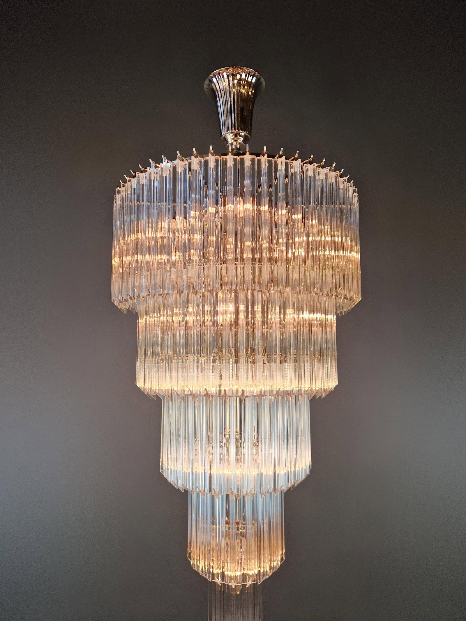 Art Deco Style Chandelier Tiered Design Glass Rods Art Nouveau Silver Long - 6
