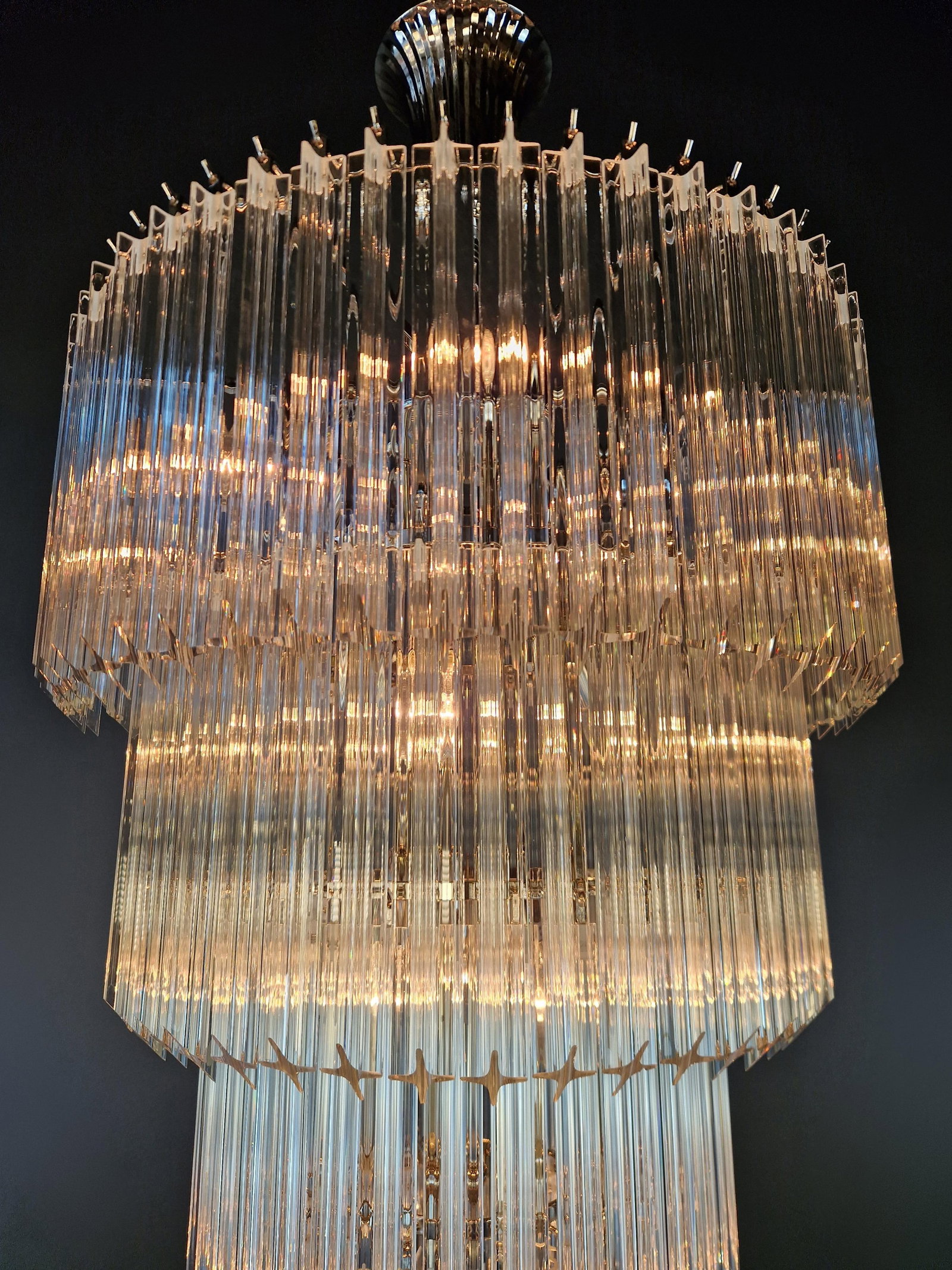 Art Deco Style Chandelier Tiered Design Glass Rods Art Nouveau Silver Long - 7