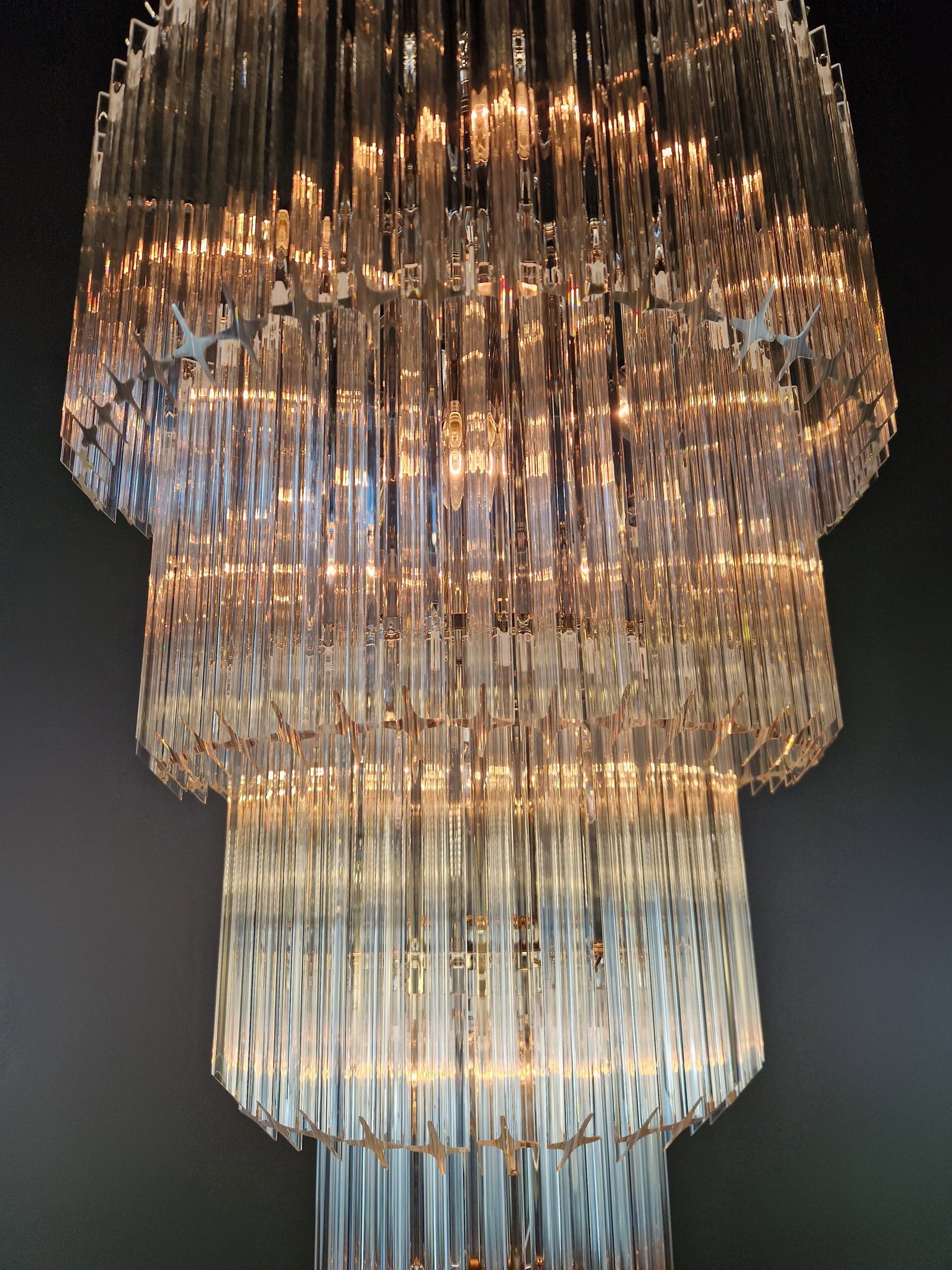 Art Deco Style Chandelier Tiered Design Glass Rods Art Nouveau Silver Long - 8