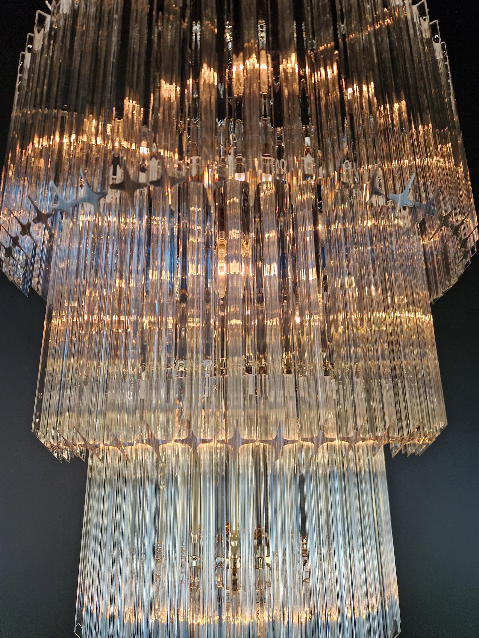 Art Deco Style Chandelier Tiered Design Glass Rods Art Nouveau Silver Long - 9