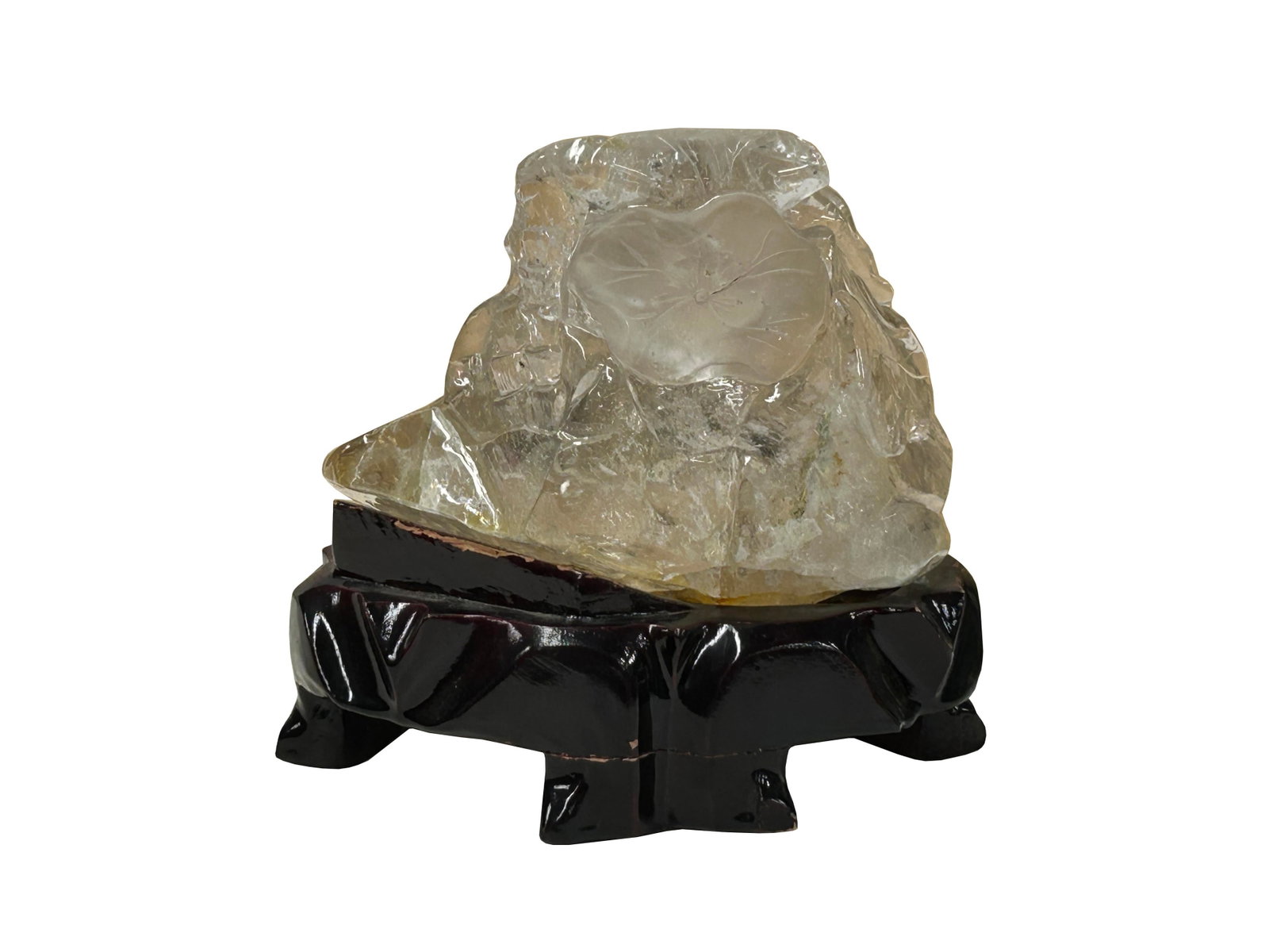 Natural Clear Crystal Koi Gold Fishes Wave Display on Wood Stand - 2