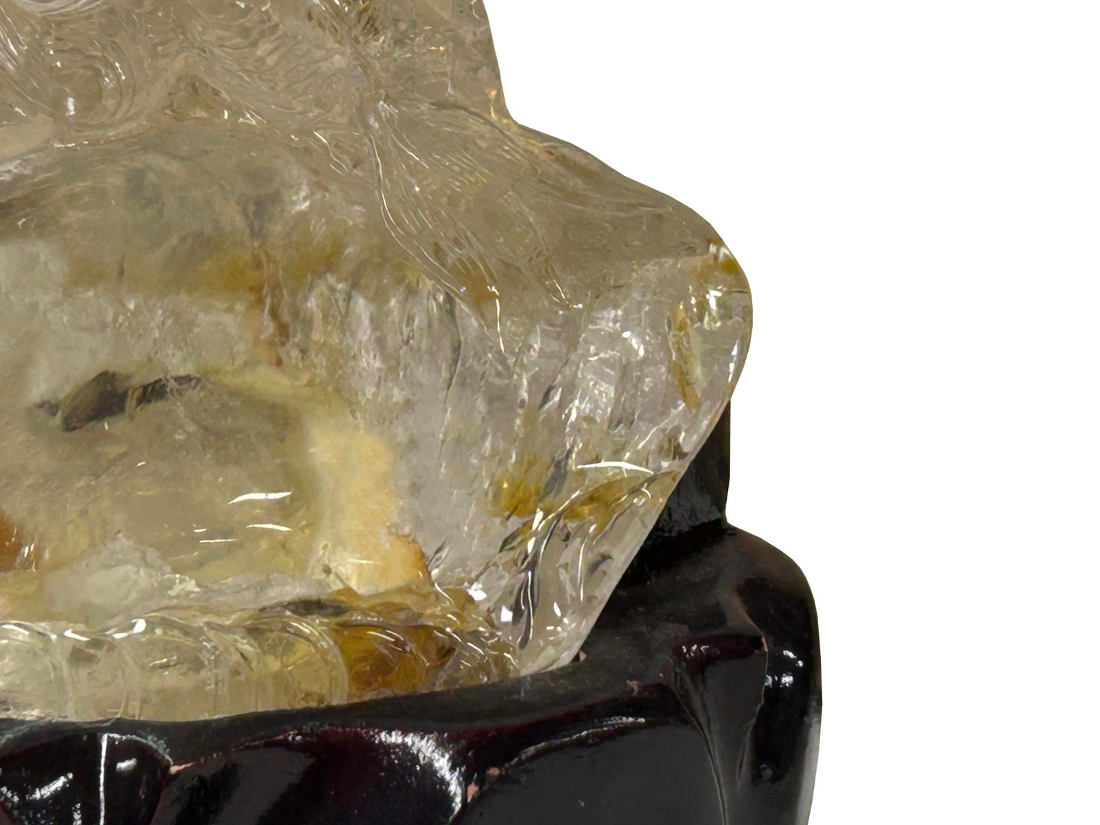 Natural Clear Crystal Koi Gold Fishes Wave Display on Wood Stand - 4