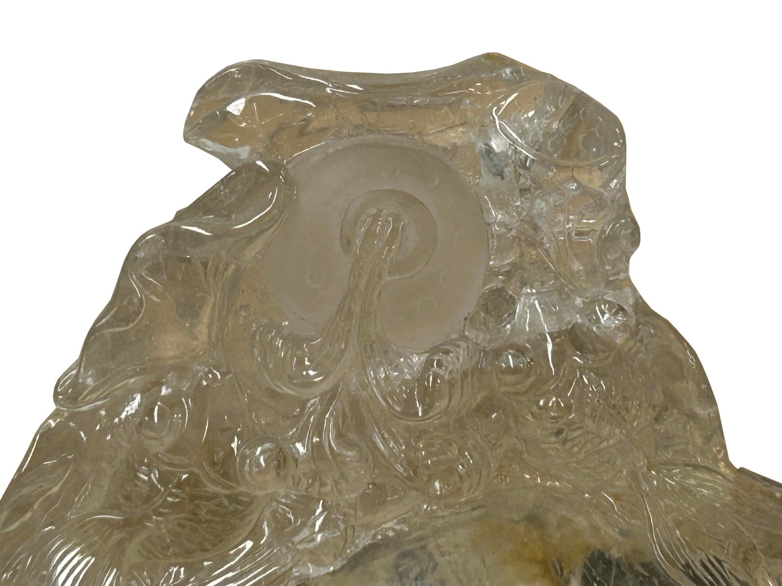 Natural Clear Crystal Koi Gold Fishes Wave Display on Wood Stand - 6