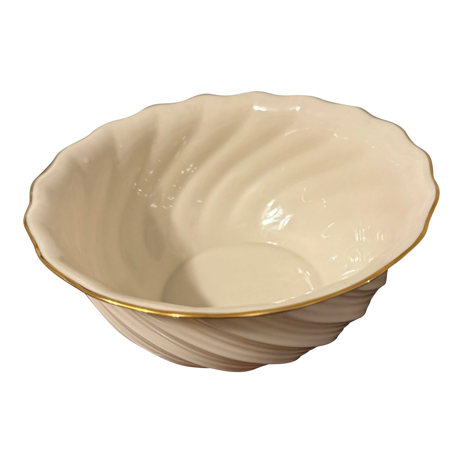 Lenox Richmond Collection Swirled Bowl: The Lenox Richmond Collection is a line of ivory fine china giftware produced in the United States between 1984 and 2007. The pattern is now discontinued. The collection is defined by a distinct