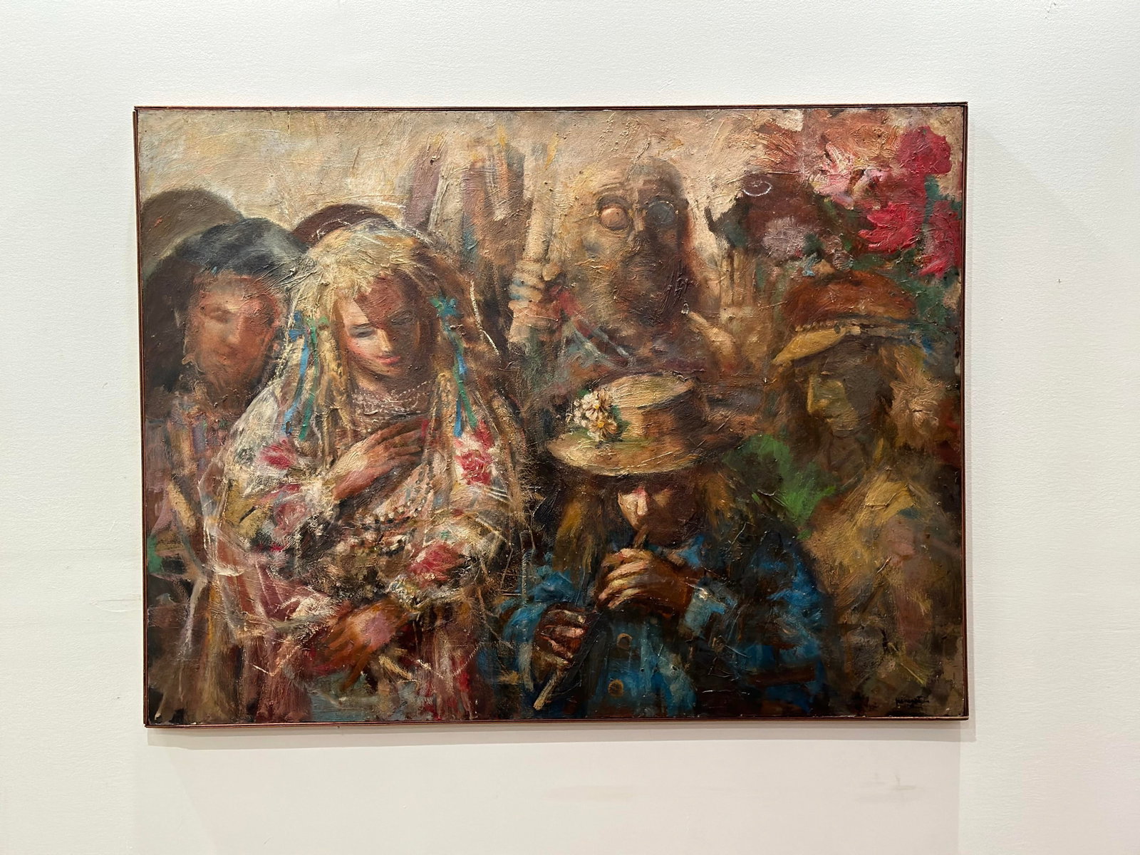 1970s Jonah Kinigstein - Abstract Impressionist Oil on Board - Flower Children Wedding - 11
