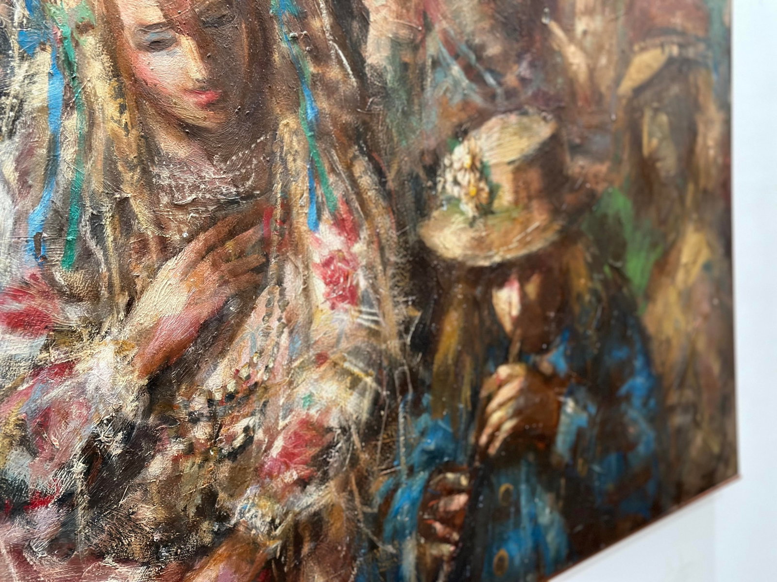 1970s Jonah Kinigstein - Abstract Impressionist Oil on Board - Flower Children Wedding - 5