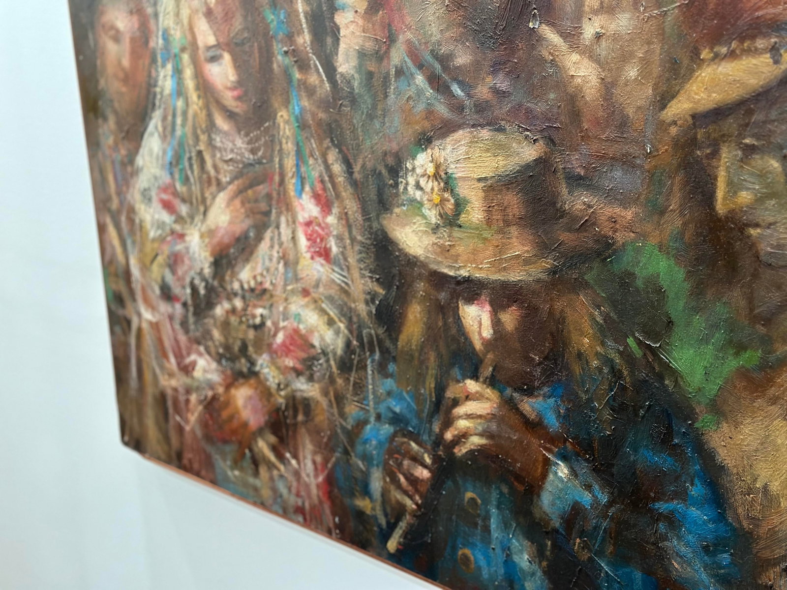 1970s Jonah Kinigstein - Abstract Impressionist Oil on Board - Flower Children Wedding - 9