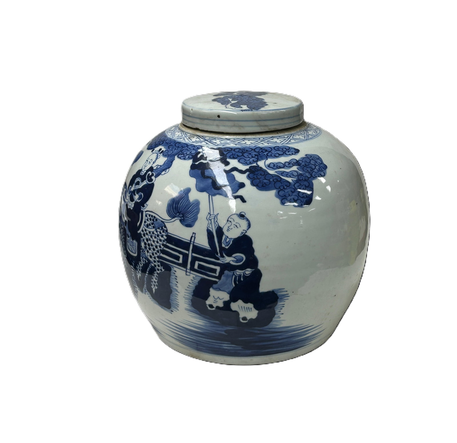 Oriental Blue White Big Kirin Riding Porcelain Large Ginger Jar - 4