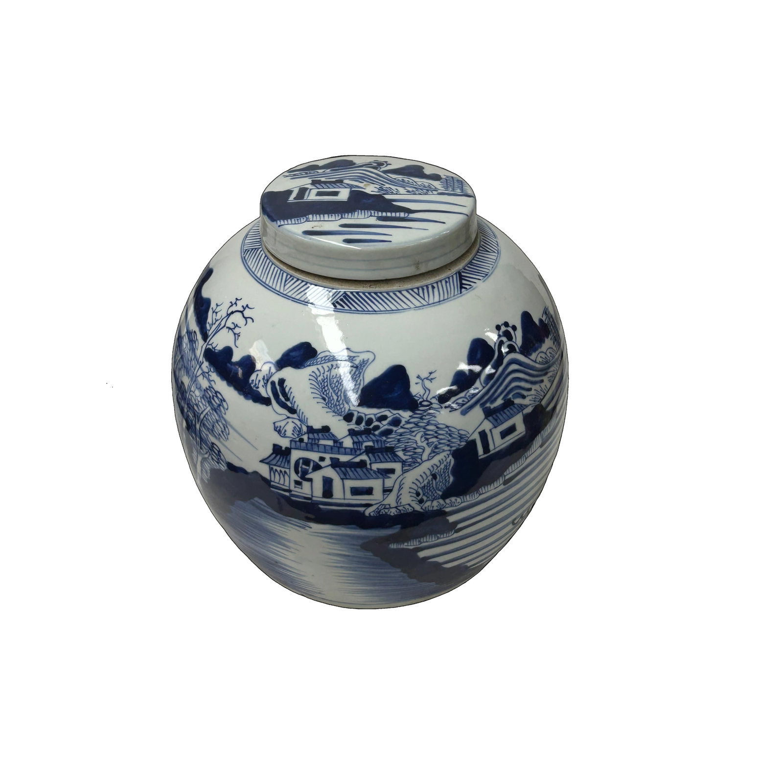 Oriental Blue White Scenery Porcelain Large Ginger Jar - 3