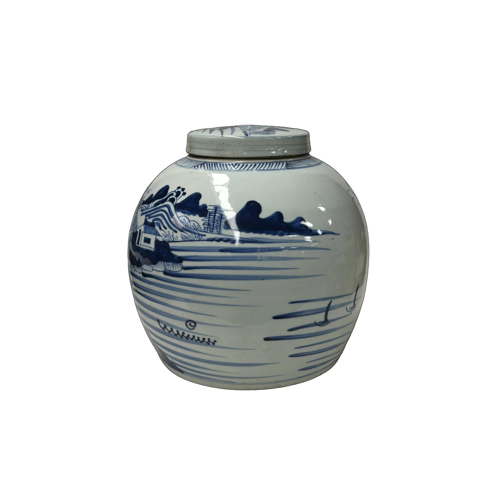 Oriental Blue White Scenery Porcelain Large Ginger Jar - 4