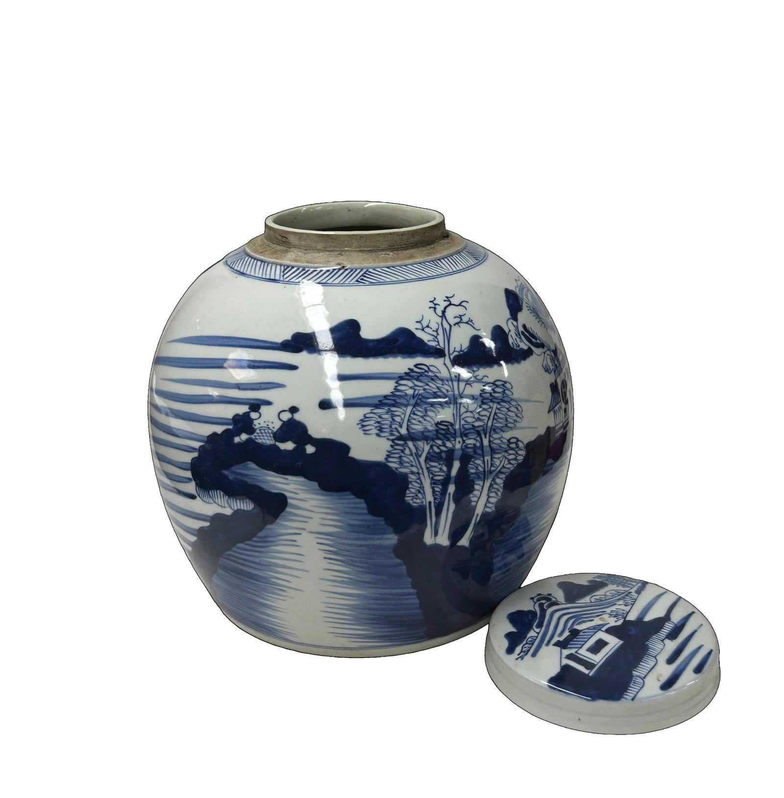 Oriental Blue White Scenery Porcelain Large Ginger Jar - 5