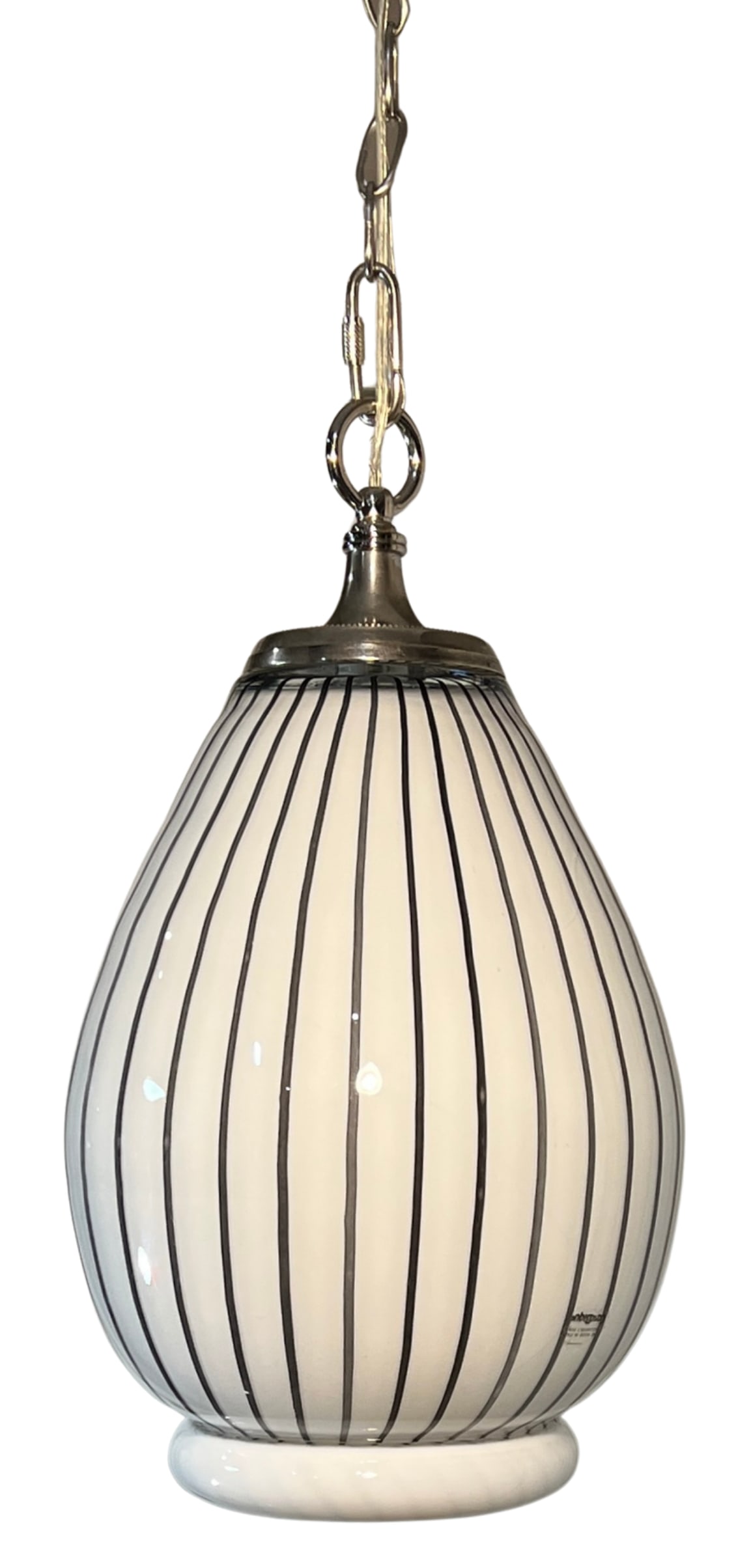 Vintage Murano Striscia Art Glass White Oval Pendant Light With Black Stripes - 13