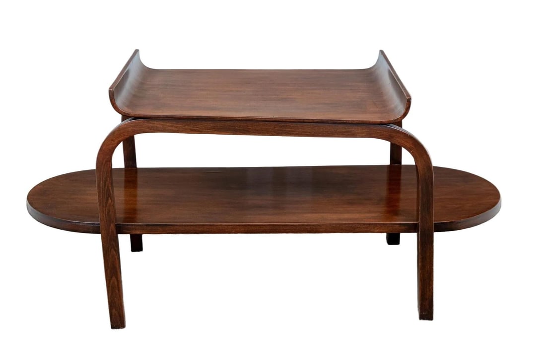 1940s McM/Art Deco Two Tier Wood Accent Table Attributed to Thonet-Mundus - 2