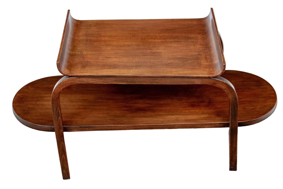1940s McM/Art Deco Two Tier Wood Accent Table Attributed to Thonet-Mundus - 3