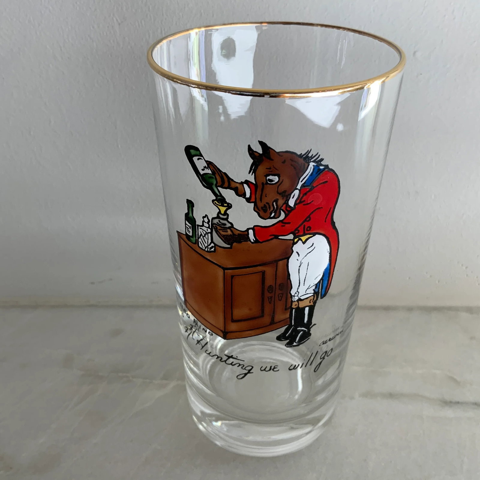 Vintage Ned King for Carwin Gilt-Rimmed Humorous Equestrian Highball Glasses - Set of 8 - 2
