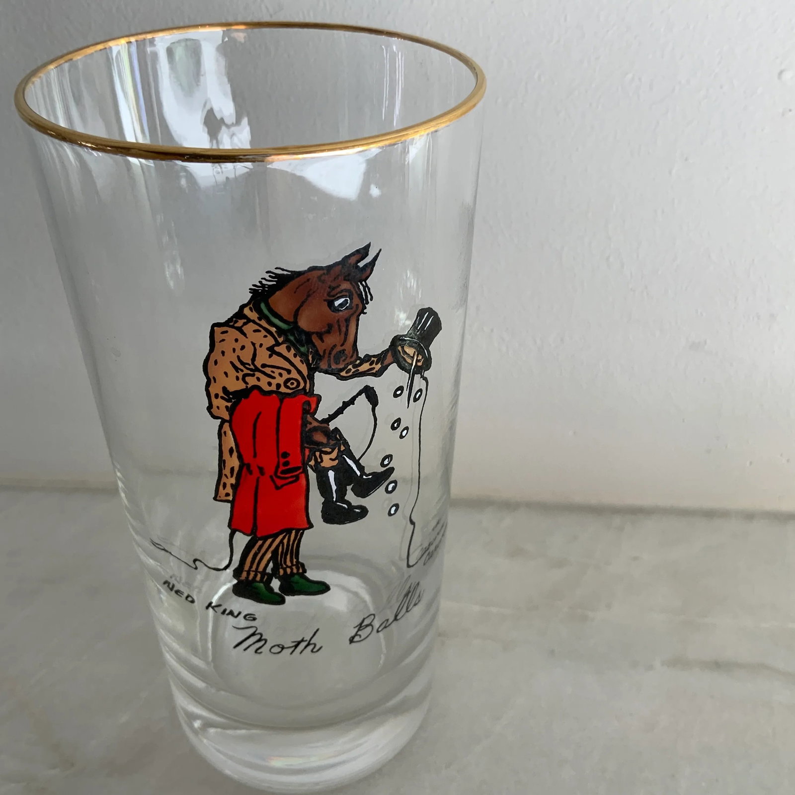 Vintage Ned King for Carwin Gilt-Rimmed Humorous Equestrian Highball Glasses - Set of 8 - 3