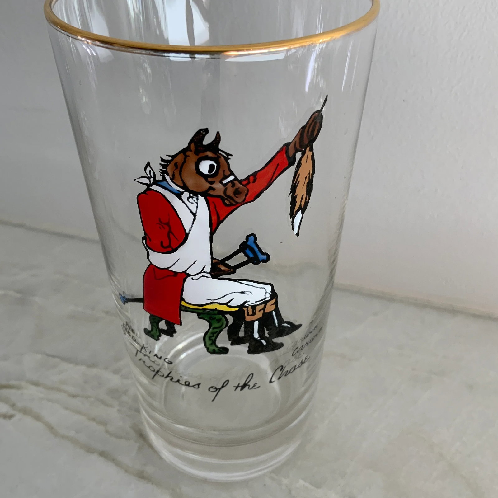Vintage Ned King for Carwin Gilt-Rimmed Humorous Equestrian Highball Glasses - Set of 8 - 5