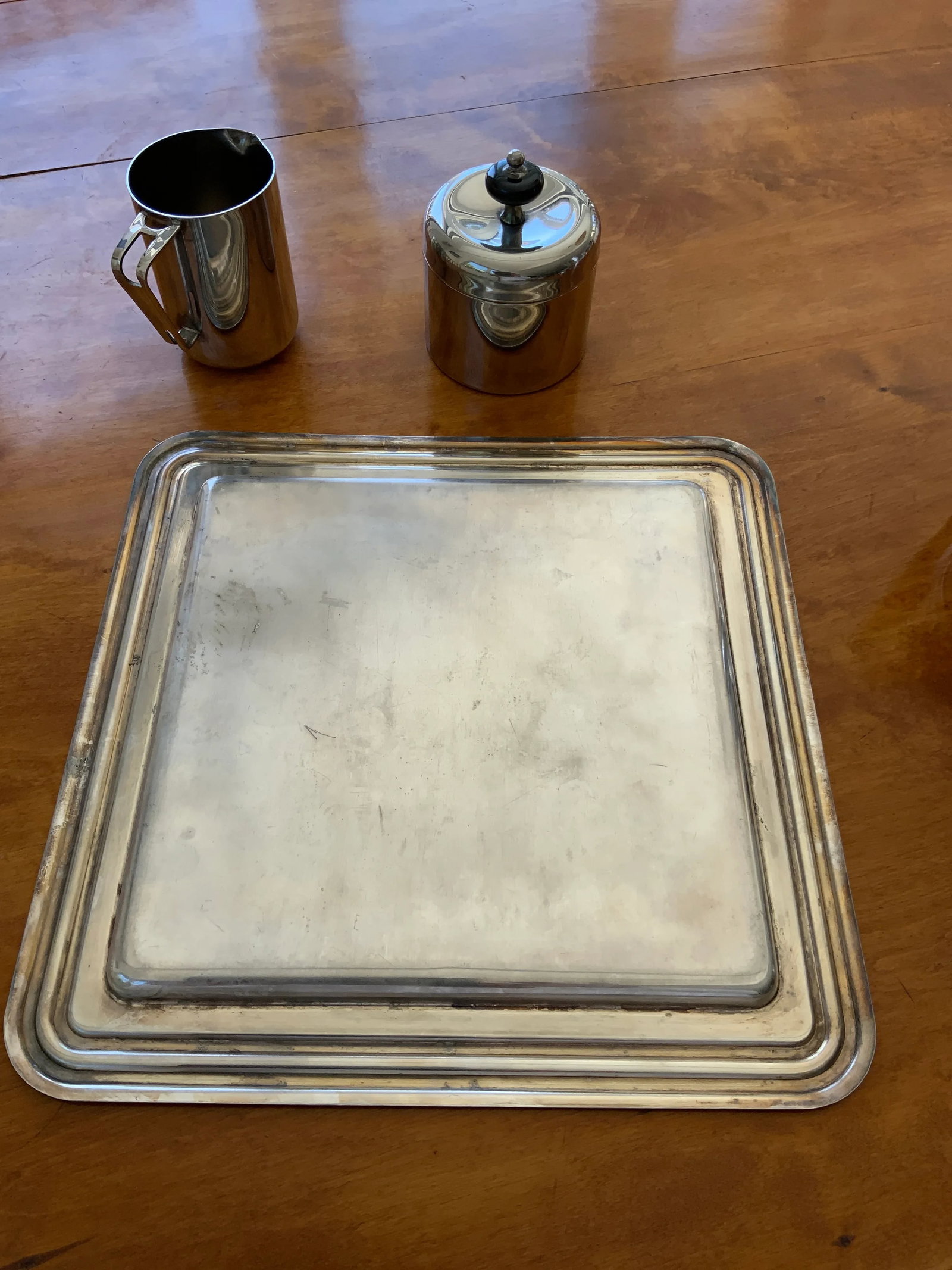 Cristofle-Style 1930s Italian Moderne Silver Plate Coffee Set With Tray, Creamer and Sugar Bowl - 4 - 7