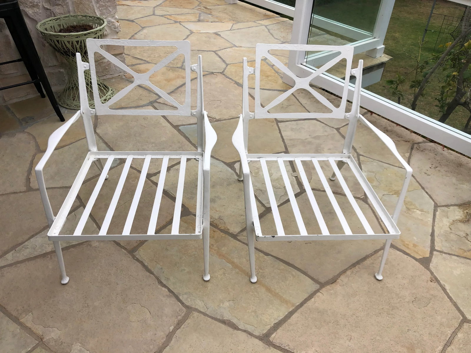 1950s Mid-Century Modern White Bel Air Patio Armchairs - a Pair - 11