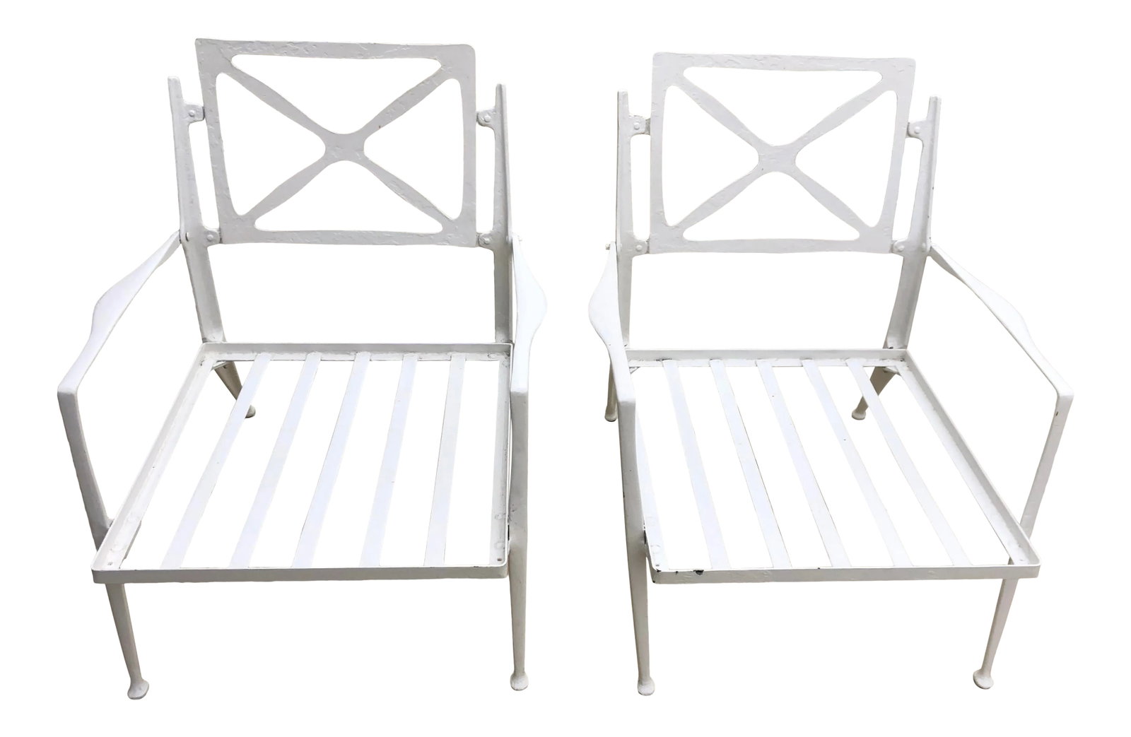 1950s Mid-Century Modern White Bel Air Patio Armchairs - a Pair: Just in time for summer, here are the chairs to transform your patio! This solidly-built mid century set of Bel Air armchairs are the perfect spot to relax with a good book and an iced tea. Seat