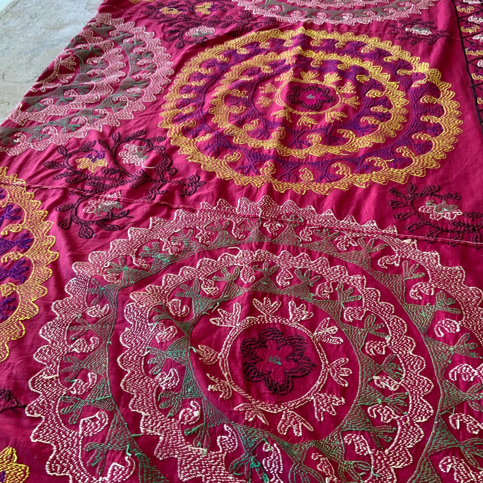 Antique Signed Hand-Embroidered Large Suzani Textile - 10