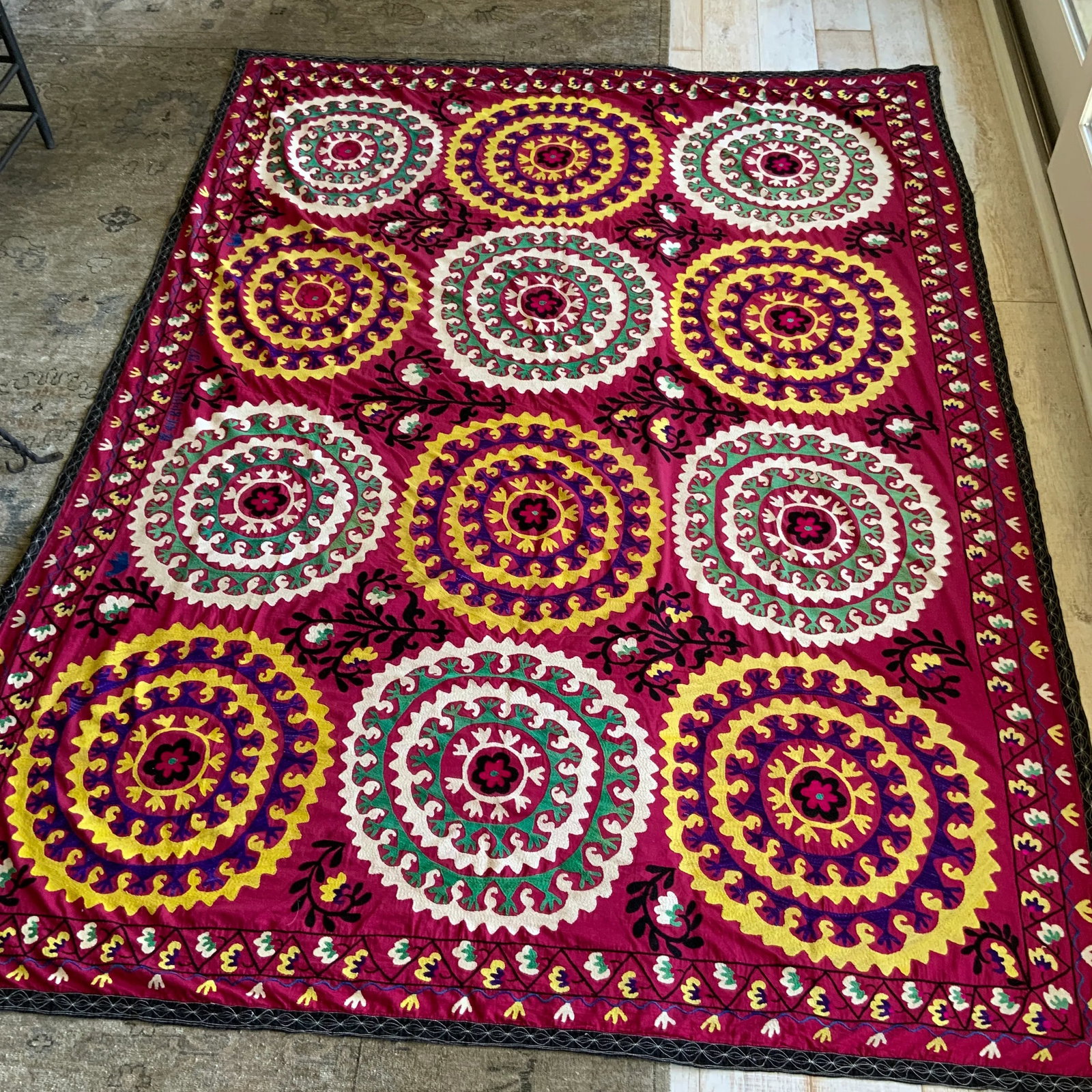 Antique Signed Hand-Embroidered Large Suzani Textile - 4
