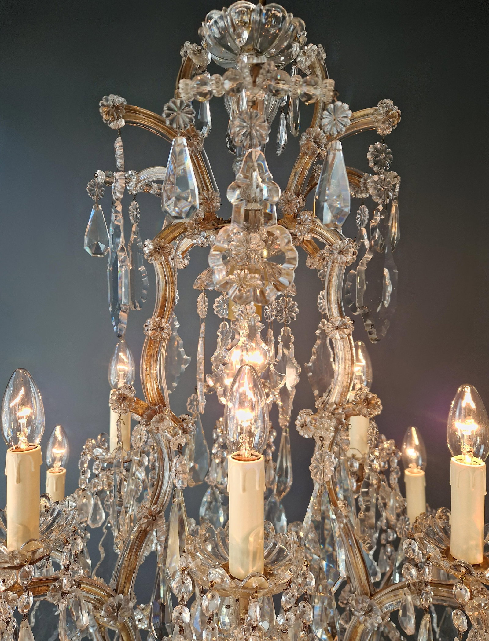 Antique Crystal Chandelier Maria Theresa Style 18th Century Faceted Light Effect - 10